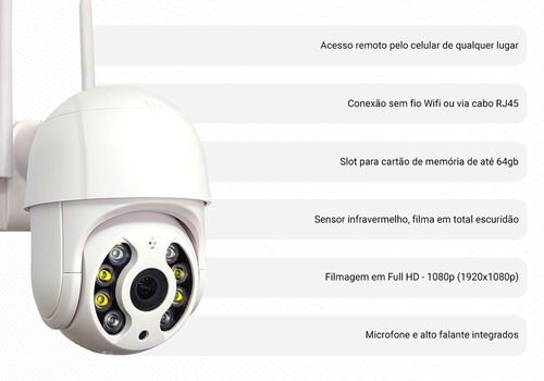 Câmera Segurança Ip Wifi Auto Tracking Audio Infravermelho