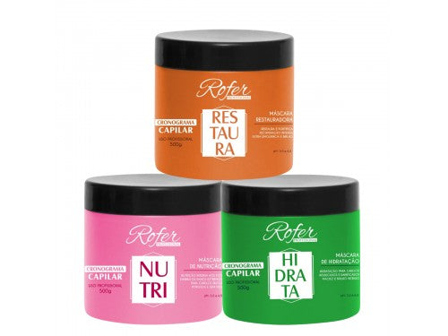 Kit Cronograma Restauração, Nutrição e Hidratação 500g Rofer